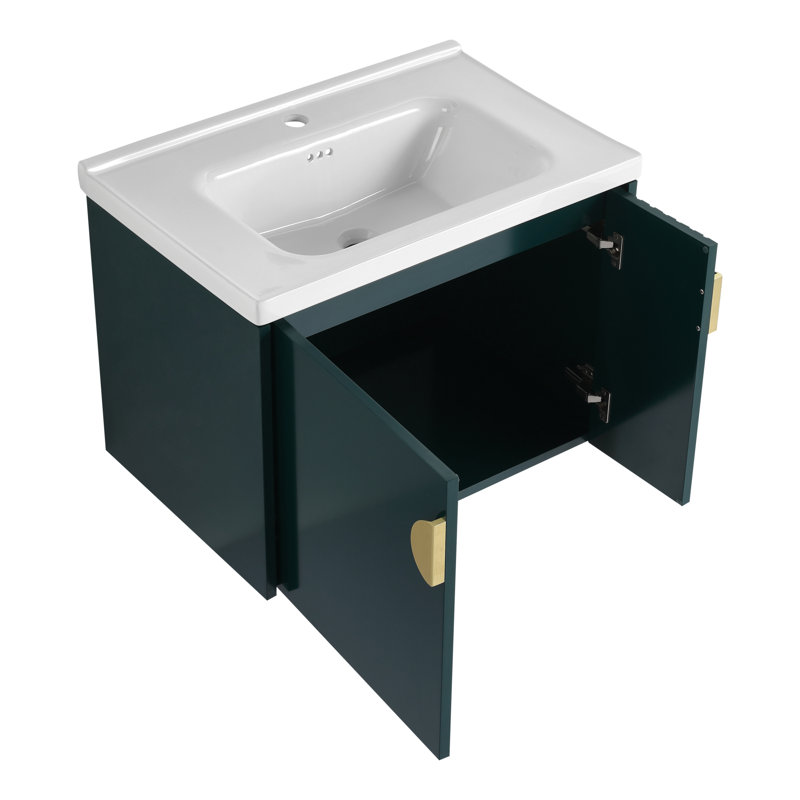 Meuble-lavabo élégant de 28 po pour les petites salles de bain: lavabo en céramique inclus, porte à fermeture en douceur, design moderne