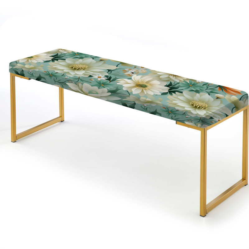 Mint Poppies Motifs - Banc rembourré floral doré
