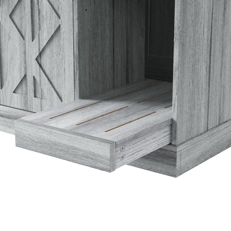 Armoire à litière pour chat moderne avec prise de courant - Enceinte cachée pour grandes bacs à litière automatiques avec bac à litière et tablettes de rangement réglables, gris | Idée de cadeau