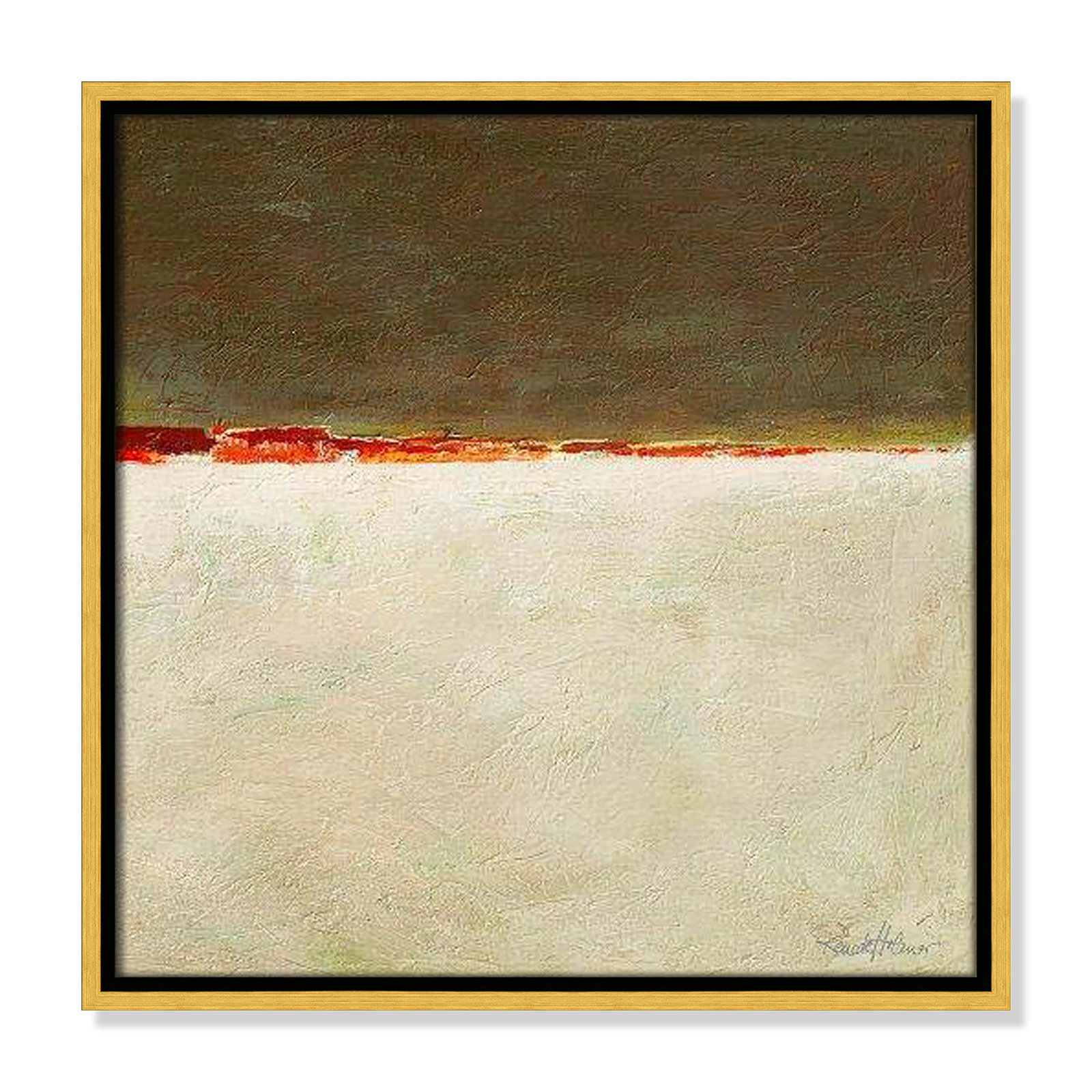 Orange Horizon I by Renate Holzner, 17.5'' H x 17.5'' W x 2'' D, Gold Framed