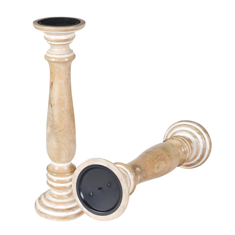 2 Piece Solid Wood Tabletop Pillar Set, 31cm H x 13cm W x 13cm D