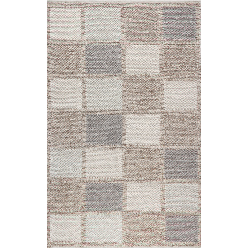 Tapis d'entrée 100% laine / viscose / coton tissé à la main 31,5 po x 59,1 po | Tissage plat, sans velours, 3000 g / m² | Design élégant gris et beige | Durable, facile à nettoyer avec l'aspirateur et le détachant | Idéal pour les maisons modernes