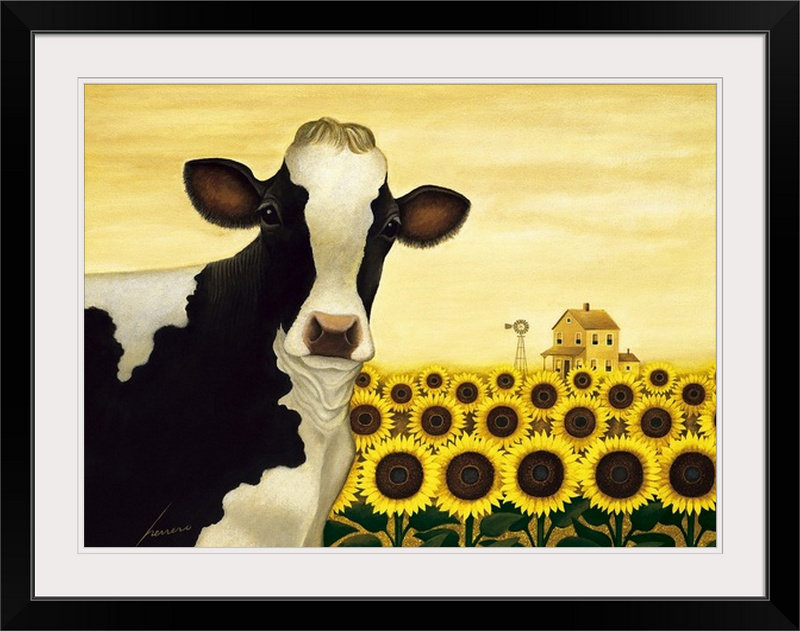 Luton tournesol «Lowell Herrero», reproduction d'art en rouge, H 26 po x l 32 po x P 1 po, Cadre noir
