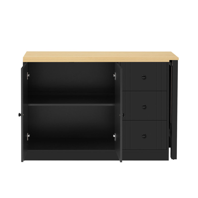 89.7'' Wooden Kitchen Island With Extendable Table, Natural/Black