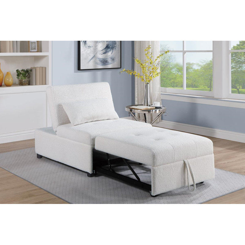 Evenie 34" H x 32" W Upholstered Convertible Sofa, Sherpa White