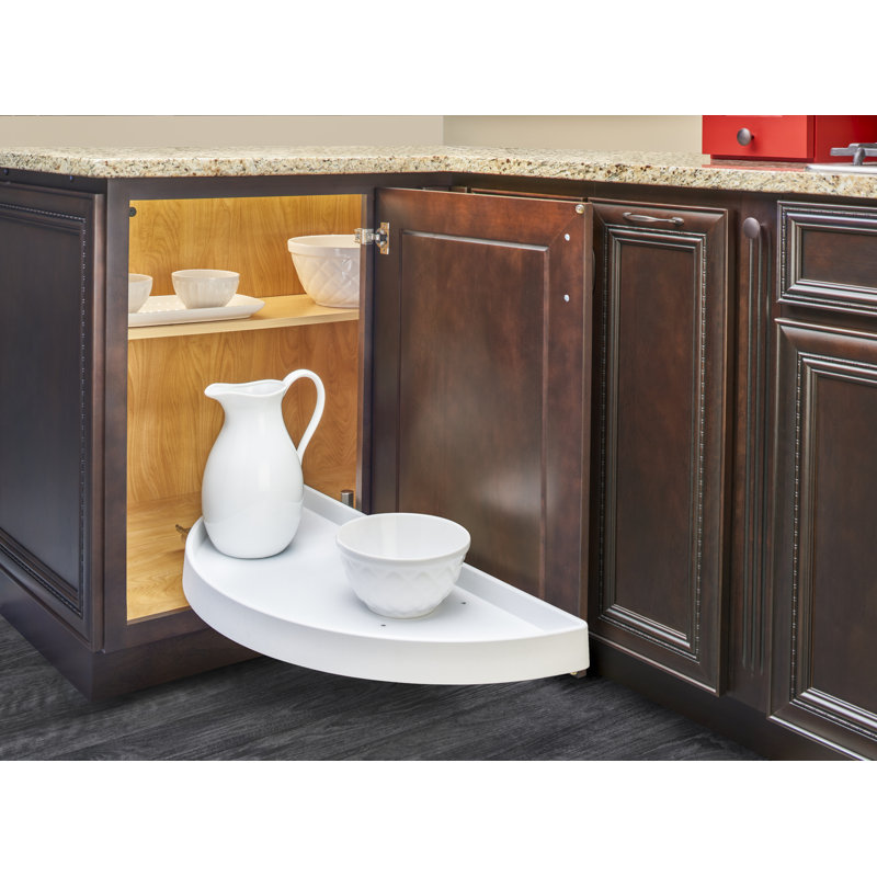 31" White Polymer Single-Tier Half-Moon Optimizer w/ Pivot and Slide Hardware for 13-1/4" Blind Corner Cabinet Openings