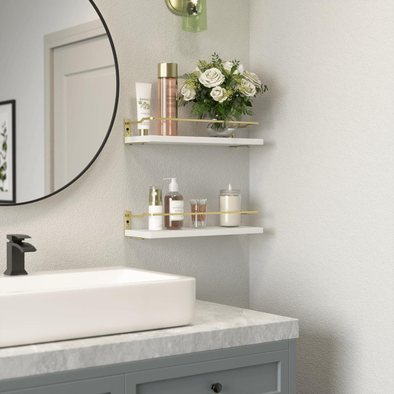 Haddam Bathroom Shelves, White/Gold, 2