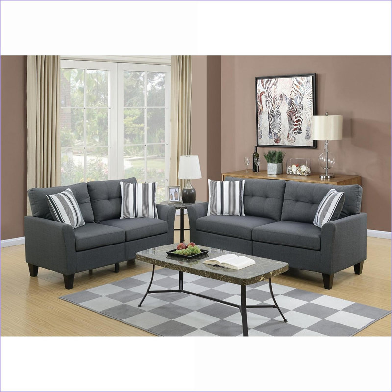 Canapé contemporain 2 pièces Sofas & amp; Ensemble de causeuse | Polyfibre gris anthracite brillant | Base en contreplaqué