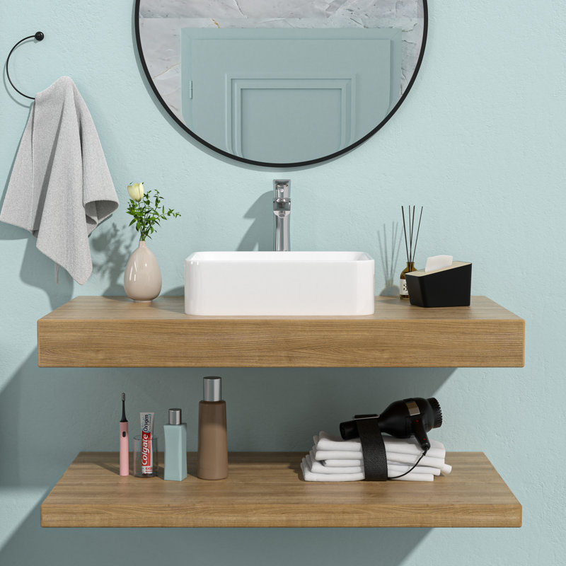 19"X15" White Ceramic Rectangular Vessel Bathroom Sink,  Chrome