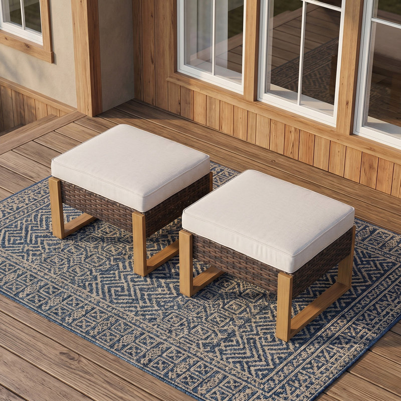 Allcot Polyethylene (PE) Wicker Outdoor Ottoman, Brown, Beige