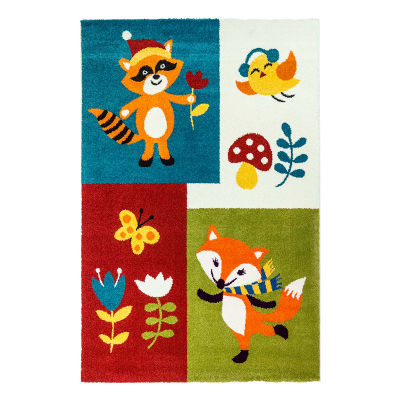 Tapis rouge / jaune / vert à motif géométrique Howton, Rectangle 6 pi 3 po x 9 pi 3 po