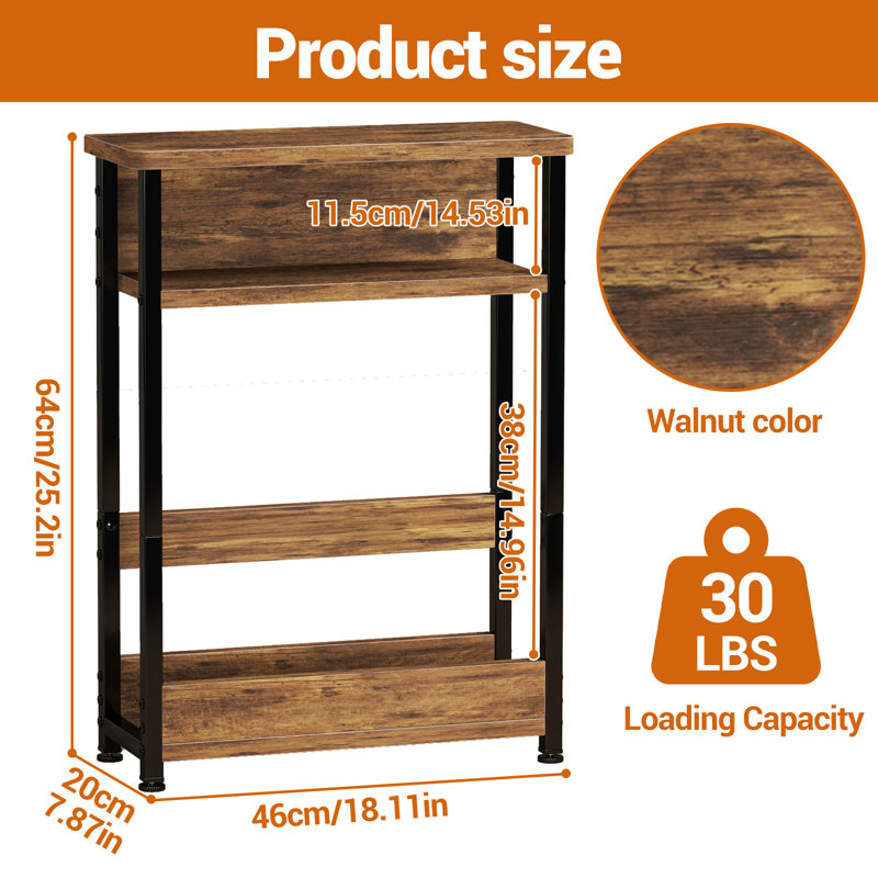 14.53cm W Manufactured Wood Bedside Table, Brown