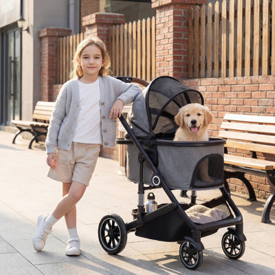 3-in-1 Pet Stroller for Dog, Folding Cat and Dog Stroller with Detachable Cradle
