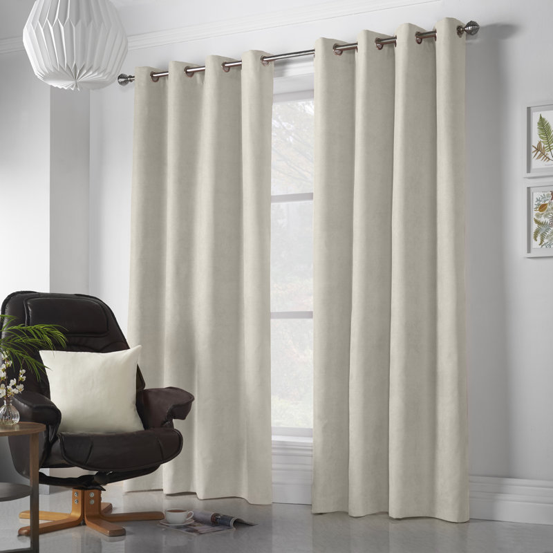 Nalaiyah Velvet Chenille Eyelet Room Darkening Curtains, 142cm Width x 183cm Drop, Cream