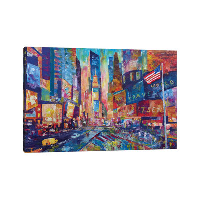 «Nyc Timeless Times Square With Us Flag In Manhattan» par - Toile tendue