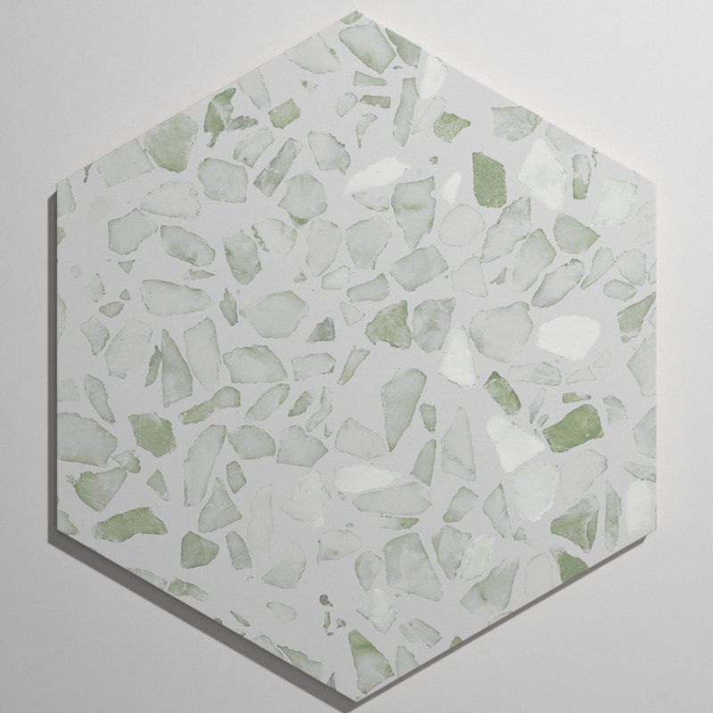 Terrazzo 9" Hexagon Matte Terrazzo Look Porcelain Tile, Hex Green