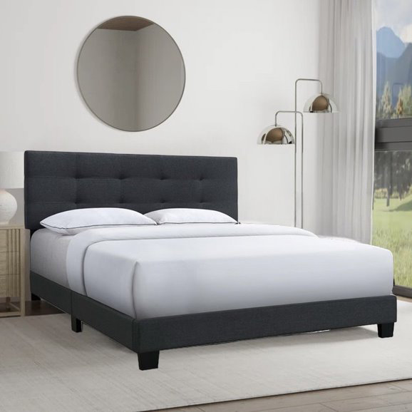 Juliyan Upholstered Wingback Bed, Gray