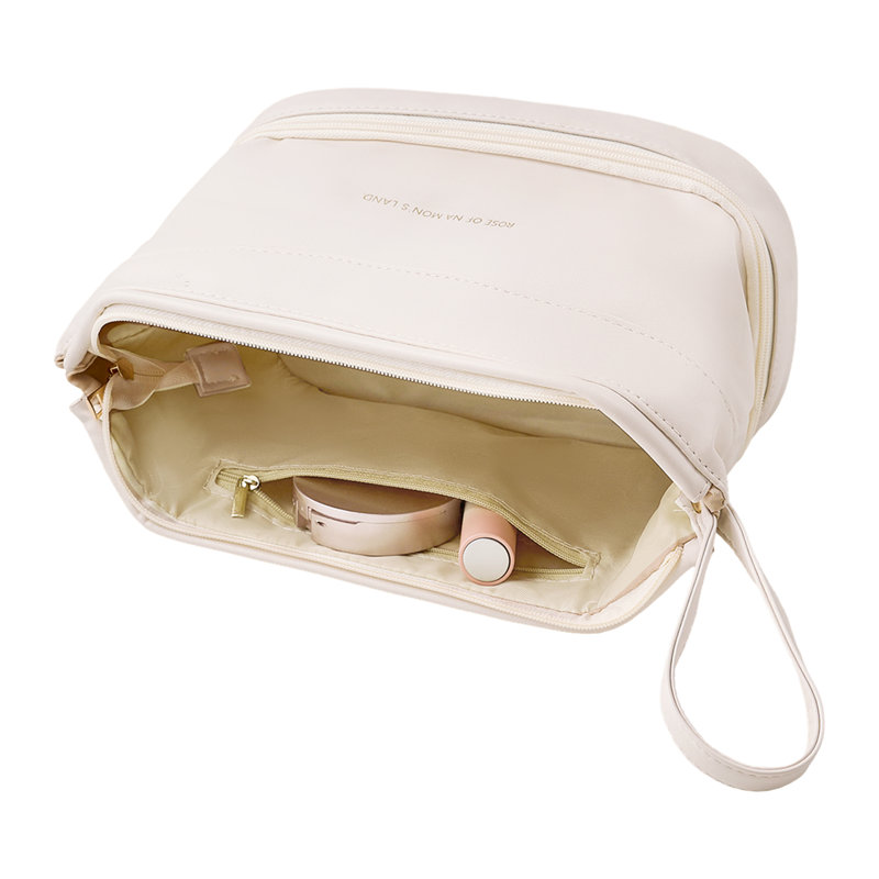 PU Leather；Polyester；PVC；Nylon Zipper Makeup Organiser, Beige