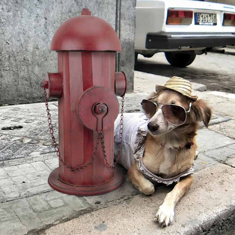 Medium Vintage Red Metal Fire Hydrant Statue