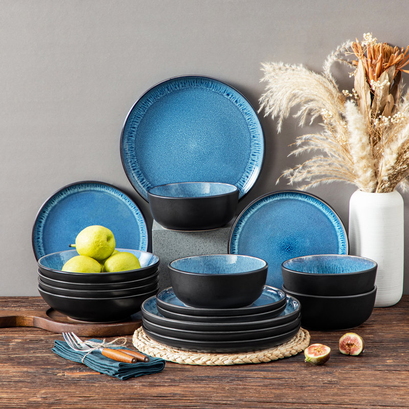 Piece Stoneware Dinnerware Set - Service for 4, Blue