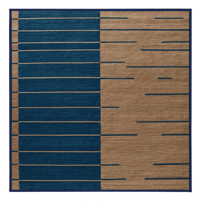 Tapis bleu à rayures horizontales lavable à la machine