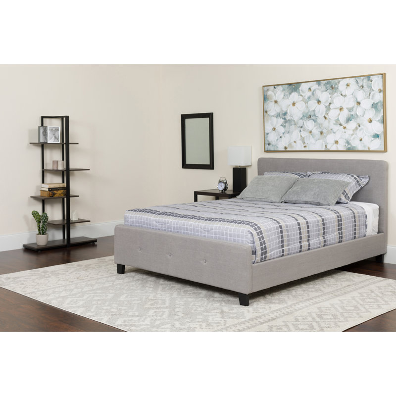 Light Gray Upholstered Full Platform Bed with Tufted Headboard