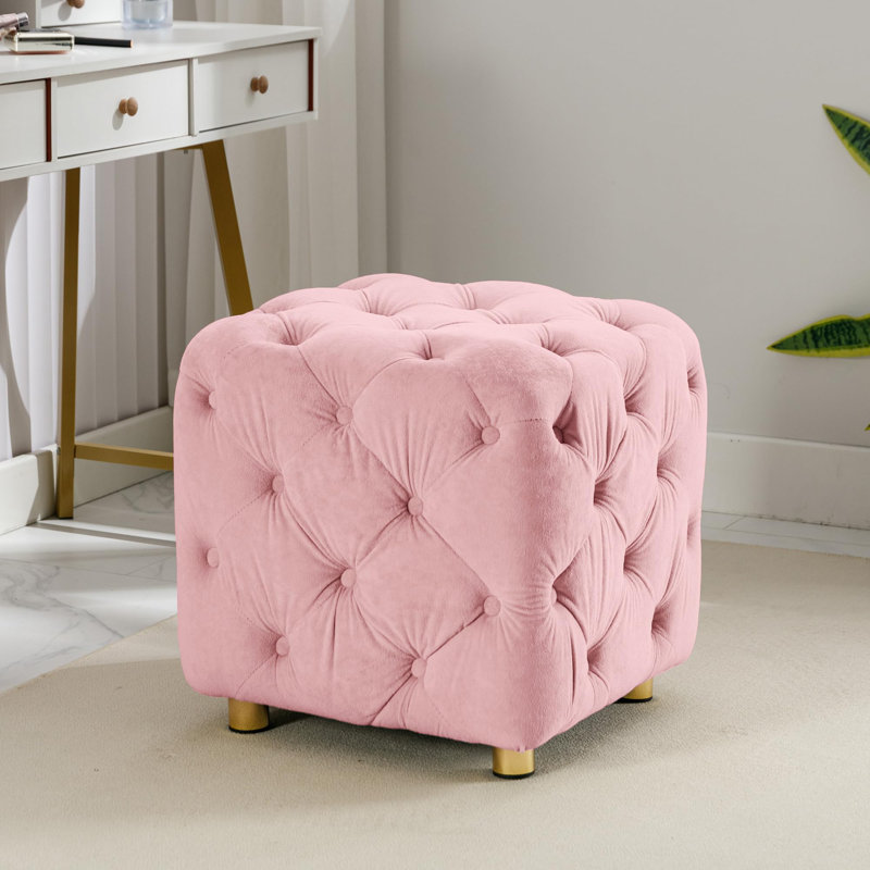 Velvet Comfortable Soft Upholstered Ottoman, Pink