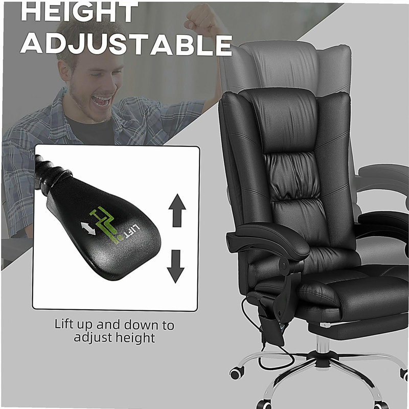 Chaise de bureau avec massage par vibration et fonction de chauffage, avec repose-pieds, noir