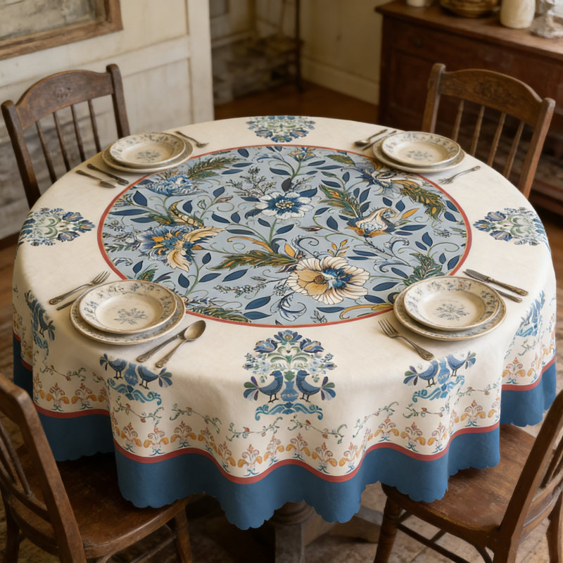 Nappe printemps-été 152 cm ronde, fleurs, housse de table à fleurs pour le dîner de pique-nique