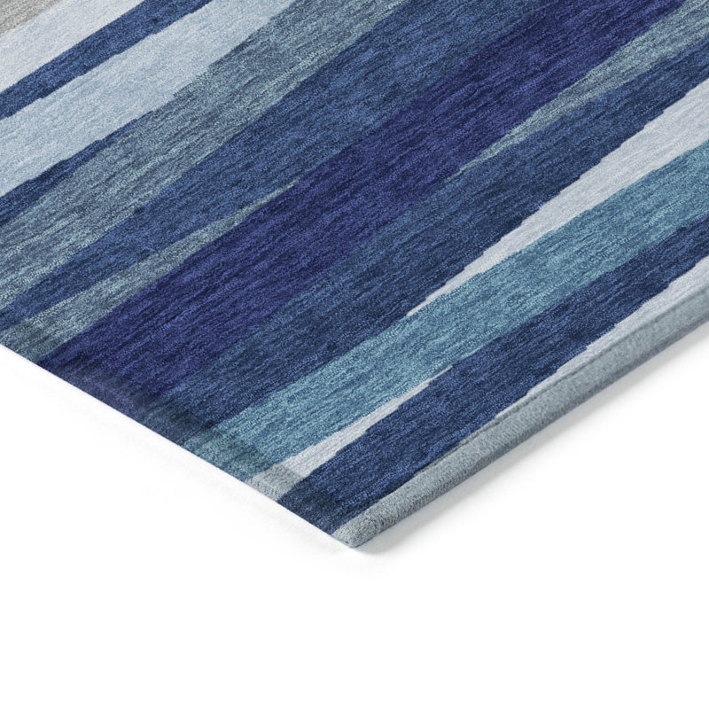 Tapis extérieur lavable rayé bleu marine ivoire et gris 10 pi x 14 pi
