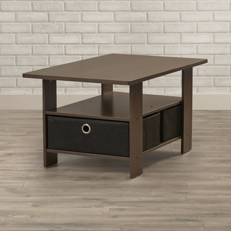 Kenton Coffee Table with Bin Drawer, Dark Brown Top/Black Base Base