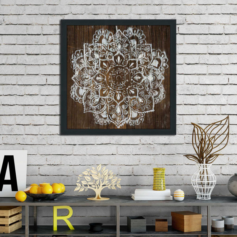 Mandala sur bois foncé - impression, Cadre espresso, H 31,5 po x l 31,5 po x P 1 po