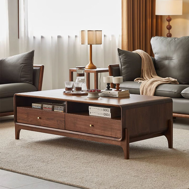 Black walnut solid wood end table, 17.7" H x 51.2" L x 27.6" W