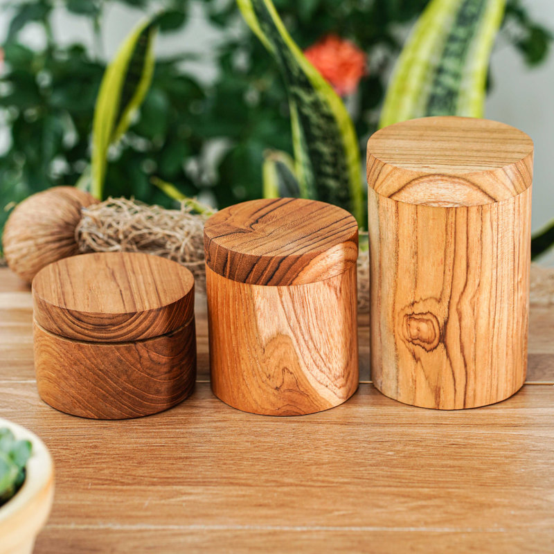 Wood Canister - Set of 2, 3.34" H x 3.14" W x 3.14" D