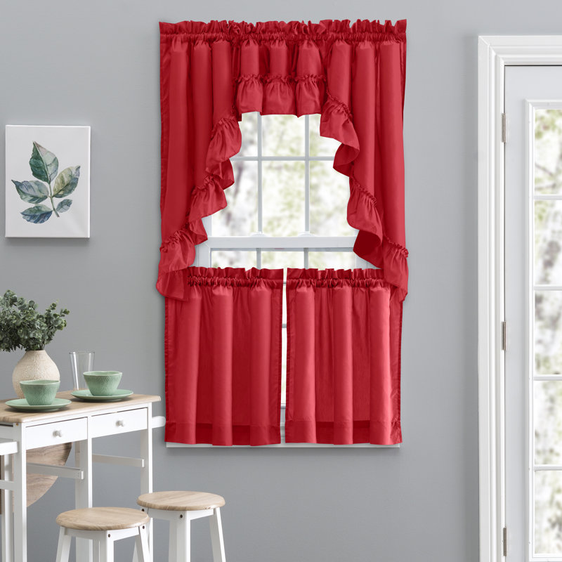 Ellis Solid Colour Tailored Cafe Curtain, Red, 56" W x 36" L