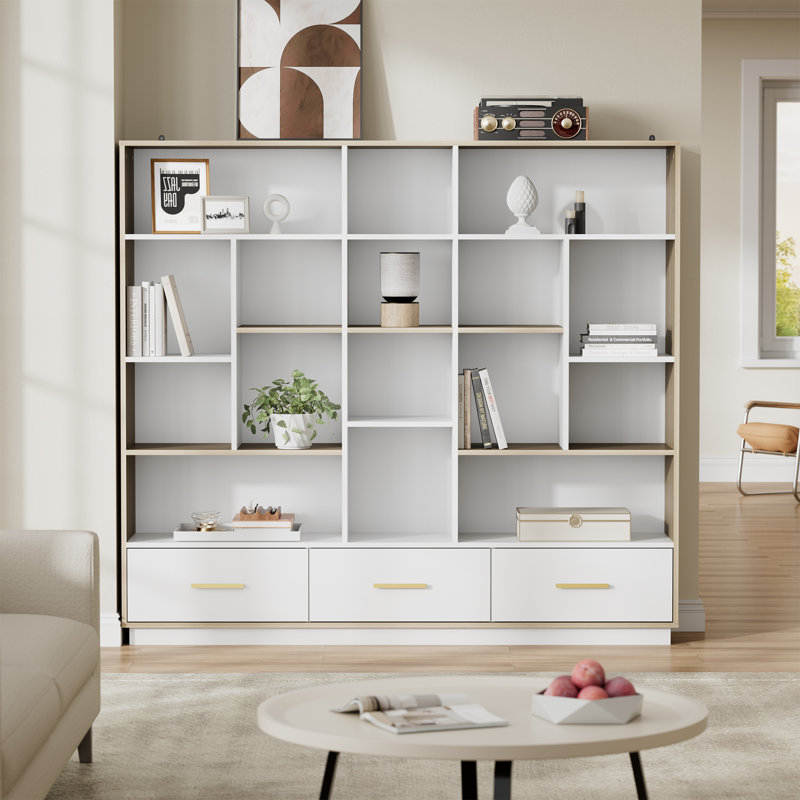 Adonia 60"W X 52.5"H Modern 5Tier Bookshelf With 3 Drawers And 16 Cubes– Ample Storage Bookcase For Living Room & Home Office