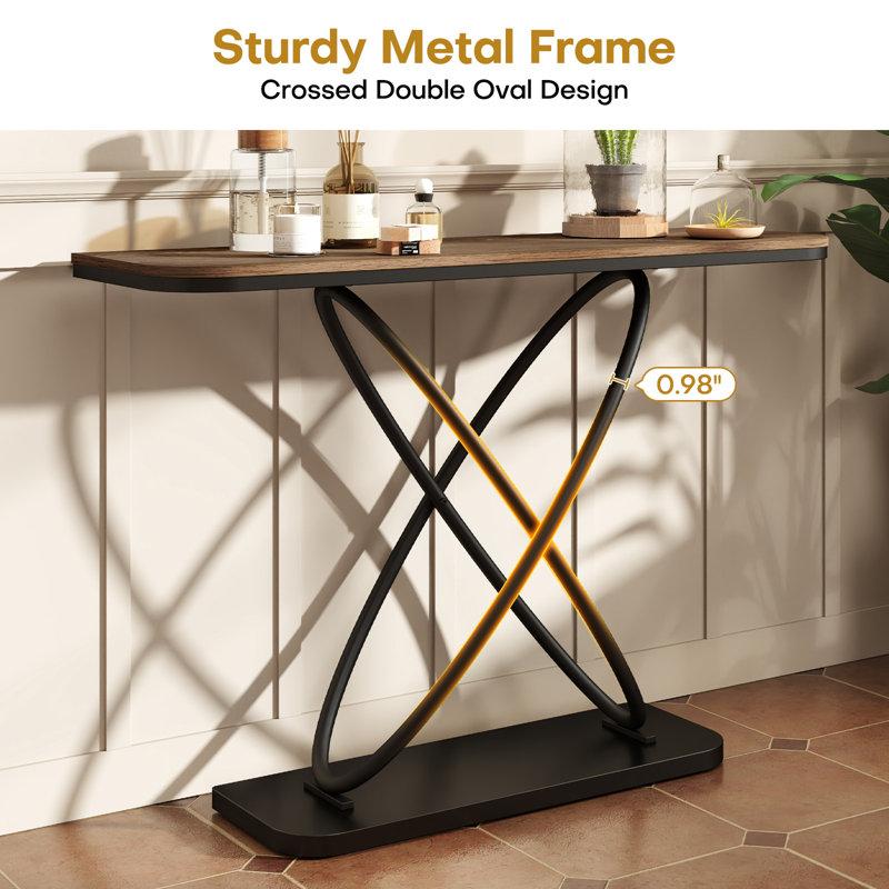 47.4" Entryway Console Table with Metal Frame, Walnut Brown