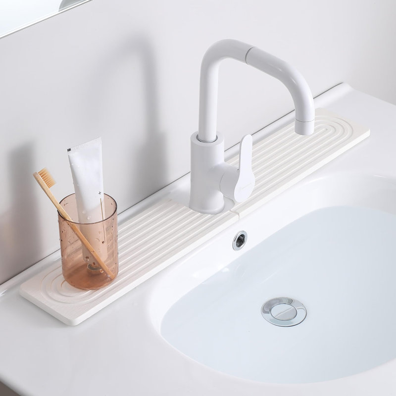 Ensemble de 2 tapis de robinet pour évier de cuisine et de salle de bain | Tapis de séchage 23,6 po x 4 po en pierre de diatomite blanche, protection anti-éclaboussures et comptoir anti-éclaboussures à séchage rapide
