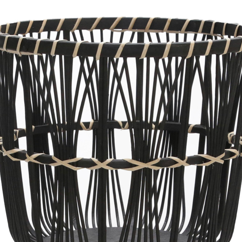 Neutral Boho Wicker Planter Stand Set, Versatile Indoor Garden Decor, 3 Piece, Black