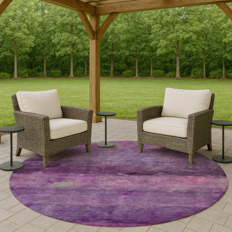 Machine Washable Indoor/Outdoor Matteson ACN2311 Stripes Rug, Round 8'