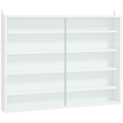 5-Tier Display Cabinet, Glass Display Case With 2 Doors And Adjustable Shelves, Wall-Mounted