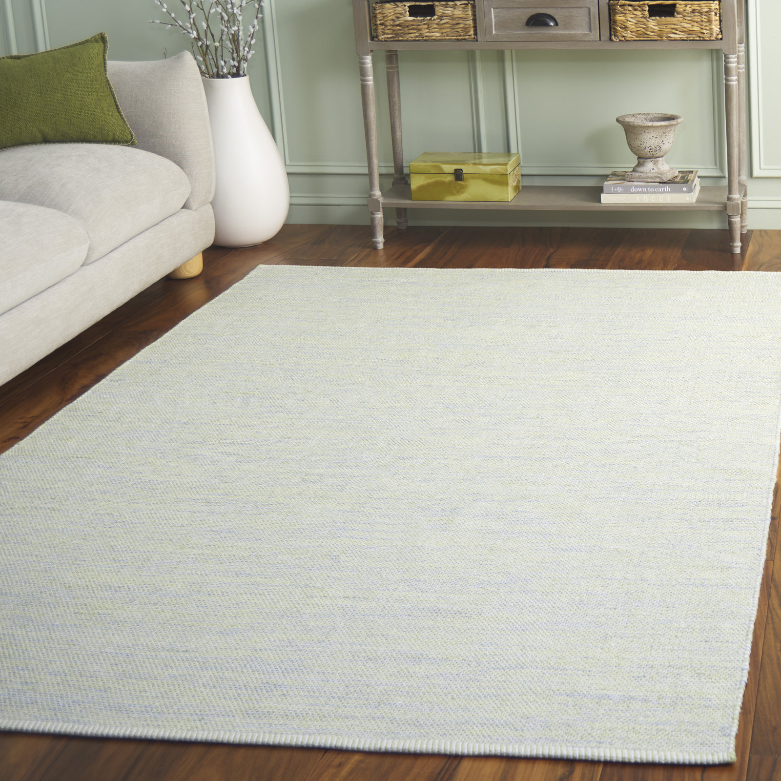 Dallis Green Ivory Handmade Cotton Rug, Rectangle 8' x 10'