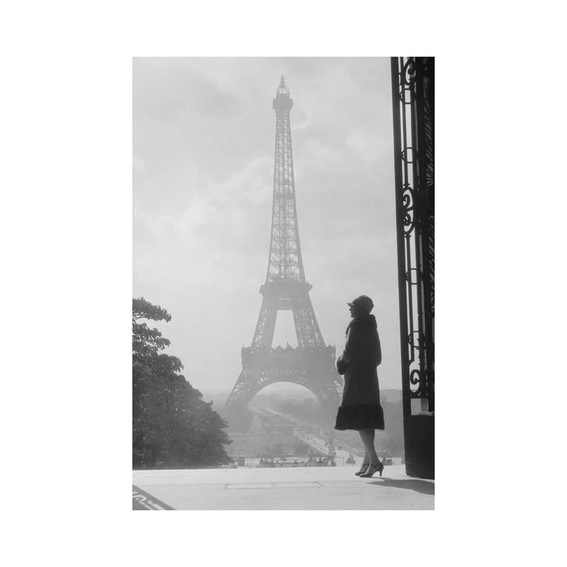 1920s Anonymous Silhouetted Woman Standing In Profile In The Trocadero Across The Seine Form The Eiffel Tower Paris France - Wrapped Canvas Print