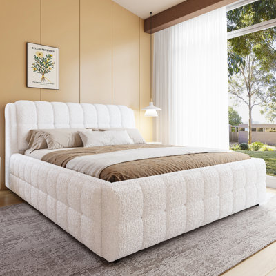 California King Size Upholstered Platform Bed, White