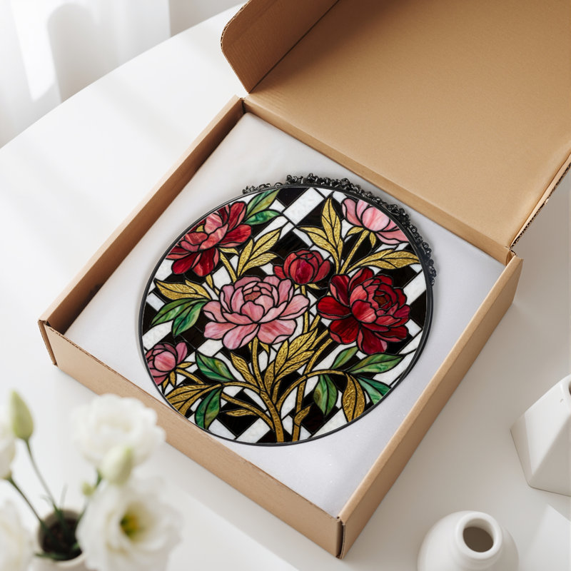 Vitrail de vitrail à motif floral H 7,8 po, 7.8" H x 7.8" W