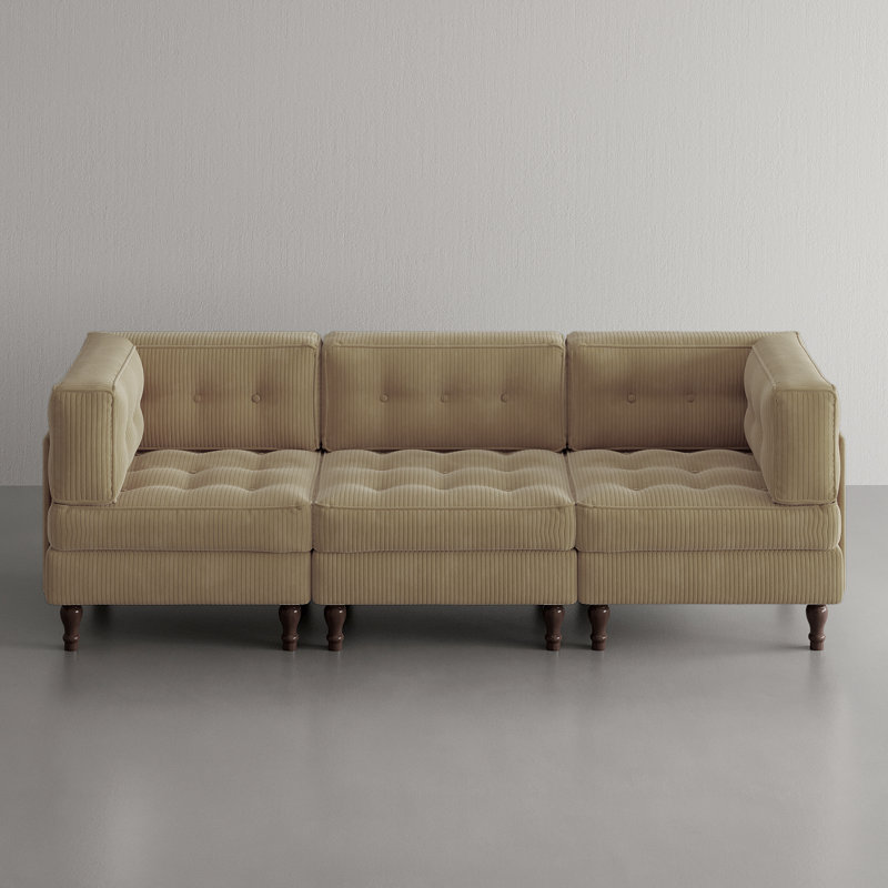 Upholstered Tufted Corduroy Modular Sectional with Pillow Back, 3, Camel