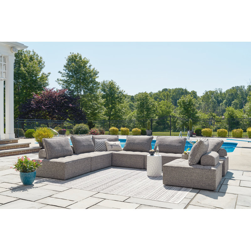 152'' Gray Steel Outdoor Patio Sectional with Cushions