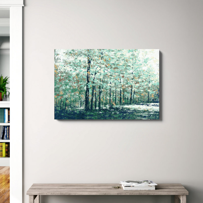 Blue Treeline - peinture sur toile tendue, H 24 po x l 36 po, Impression sans cadre, Sans cadre