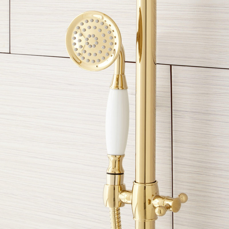 Dolwick Exposed Pipe Shower and Tub Faucet, Polished Brass
