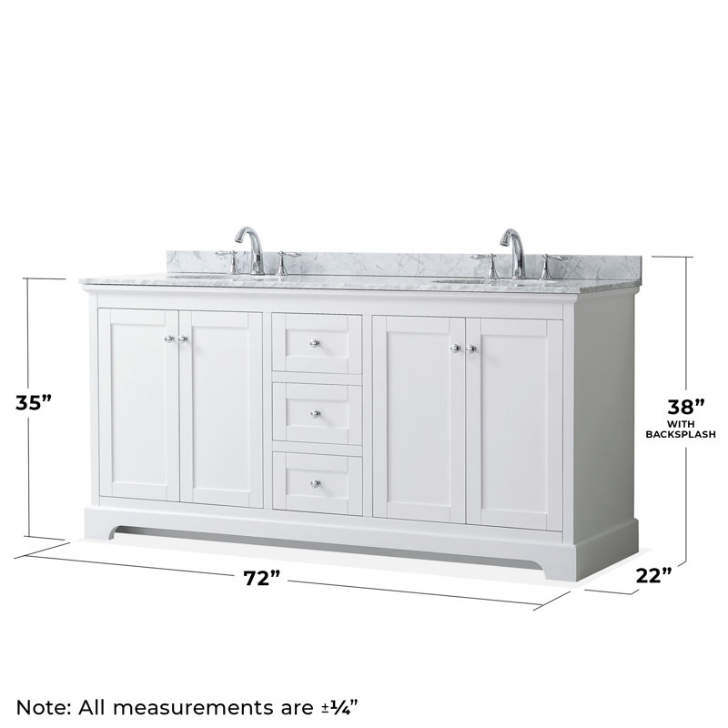Avery 72'' Double Bathroom Vanity with Top with Mirror, Polished Chrome, White